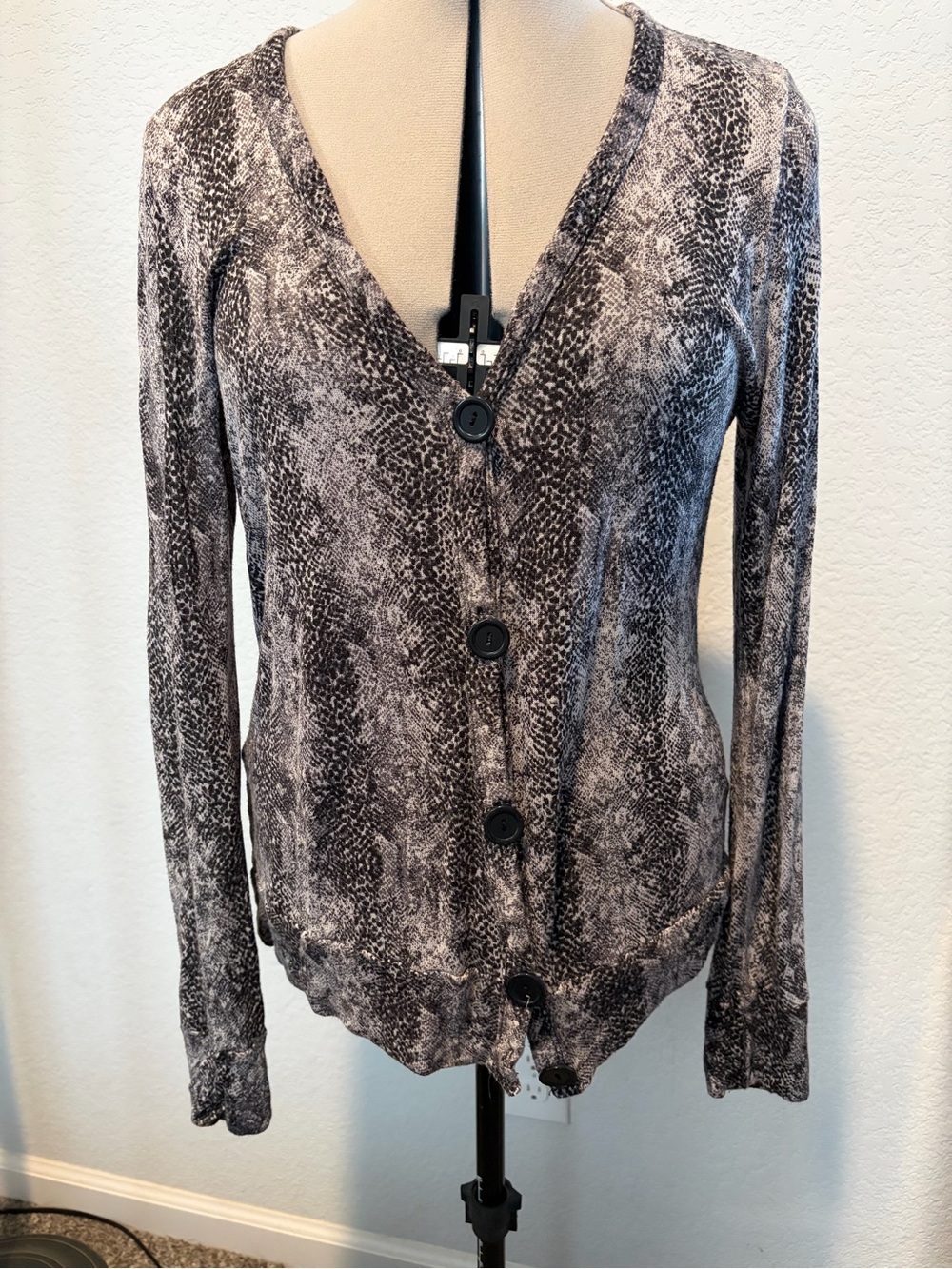 French Laundry Snake-Print Button Down Top in Gray and Black